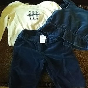 Janie and Jack 3 piece velvet 3-6 month blue set